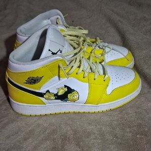 Kids Yellow and White Sneakers with Floral Design